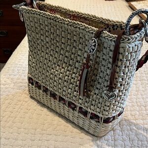 Brighton Woven Straw Tote Bag with Leather Accents
